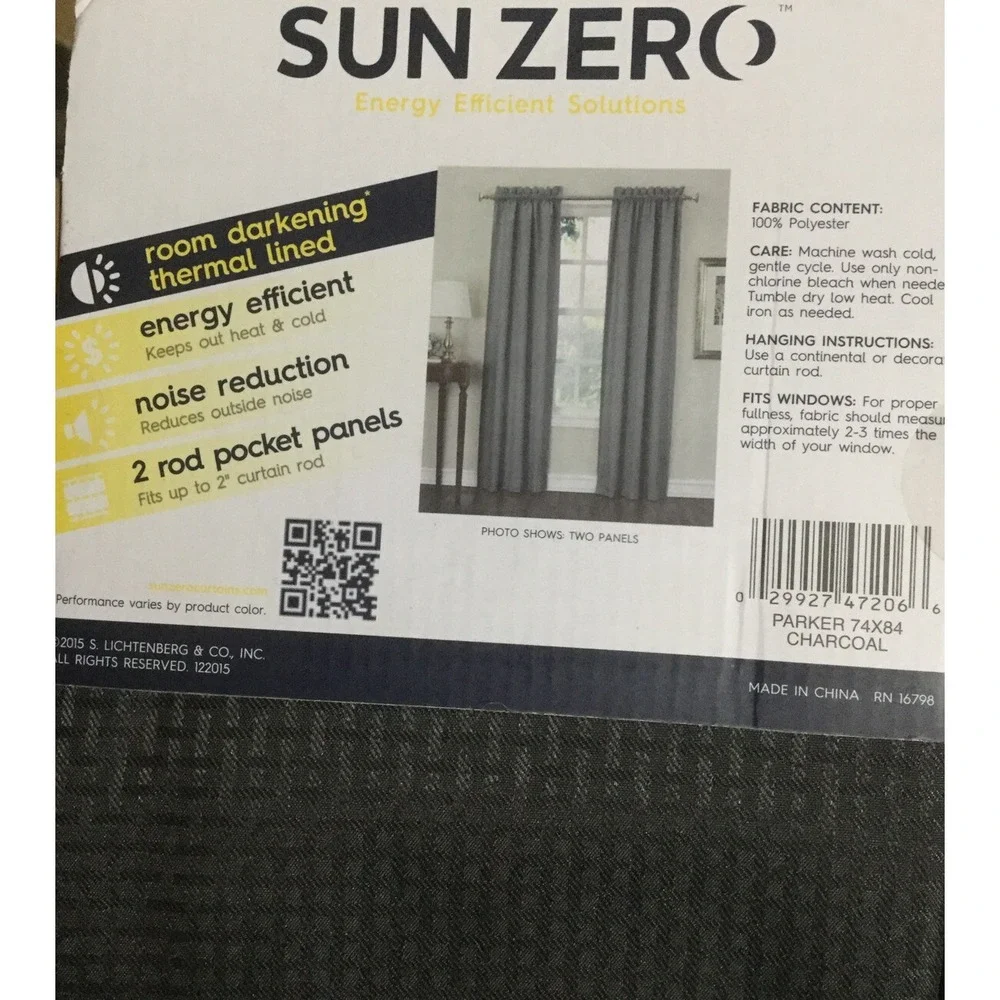 NEW Sun Zero Parker Room Darkening Rod-Pocket Set of 2 Curtain Panels 37x84 (A)